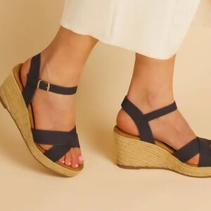 MAYPOL Dark Blue Canvas Wedge Espadrille Platform Sandals - Size 41 (10ish)